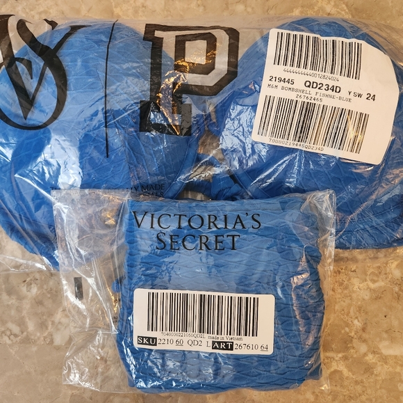 34D/L VS Swim Bombshell PushUp Bikini Top Side Tie Bikini Bottom Bikini Set Blue - Picture 9 of 13